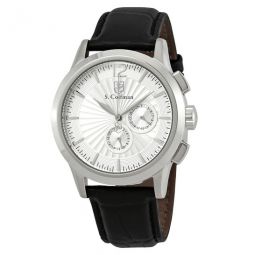 Silver Dial Black Leather Mens Watch