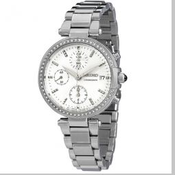 Chronograph Crystal Silver Dial Ladies Watch
