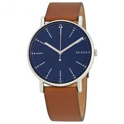 Signature Blue Dial Brown Leather Mens Watch