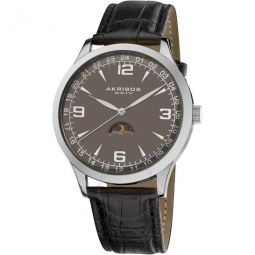 Akribos Taupe Dial Black Leather Mens Watch