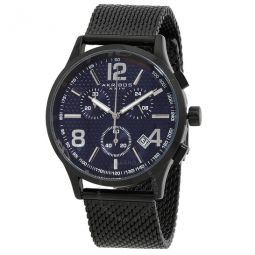 Blue Dial Black-plated Mesh Mens Watch
