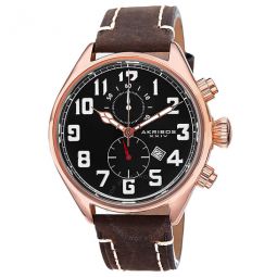 Essential Chronograph Black Dial Brown Leather Mens Watch