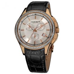 Grandiose Crystal Chronograph Rose Gold-tone Steel Black Leather Strap Mens Watch