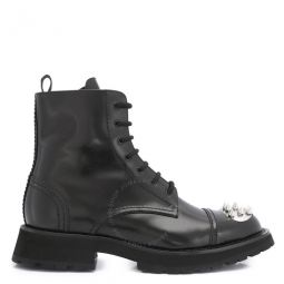 Mens Black/Silver Punk Stud Lace-Up Boots, Brand Size 42 ( US Size 9 )