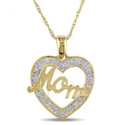 Diamond Mom Heart Pendant with Chain In 10K Yellow Gold
