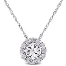 1/8 CT TW Diamond Cluster Circular Pendant with Chain In 10K White Gold