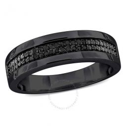 1/10ct TDW Black Diamond Double Row Mens Ring in Black Rhodium Plated Sterling Silver