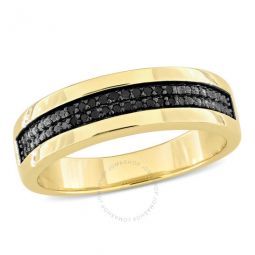 1/10ct TDW Black Diamond Mens Double Row Anniversary Band in Yellow Plated Sterling Silver