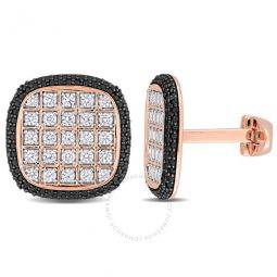 7 CT TGW White Sapphire and Black Spinel Square Cluster Cufflinks in Black Rhodium Plated Rose Silver