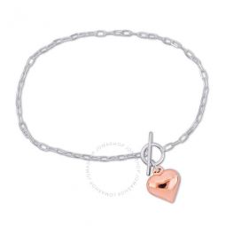 Heart Charm Bracelet in Two-Tone White and Rose Plated Sterling Silver