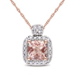 Morganite and 1/10 CT TW Diamond Halo Necklace In 10K Rose Gold