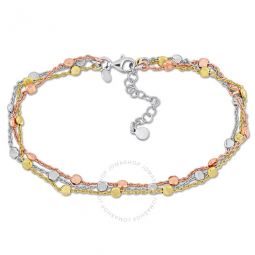 Multi-strand Anklet with Lobster Clasp in 3-Tone Rose, Yellow and White Sterling Silver - 9 in.