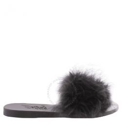 Ladies Black Mia Marabu Feathers Flat Sandals, Brand Size 36 ( US Size 6 )
