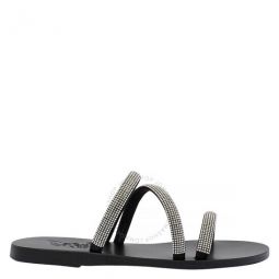 Ladies Black Polytimi Diamante Flat Sandals, Brand Size 36 ( US Size 6 )