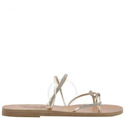 Ladies Platinum/Silver Fantasia Flat Sandals, Brand Size 35 ( US Size 5 )