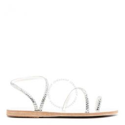 Ladies Silver Eleftheria Leather Braids Flat Sandals, Brand Size 36 ( US Size 6 )