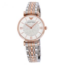 Armani White Crystal Pave Dial Two-tone Ladies Watch