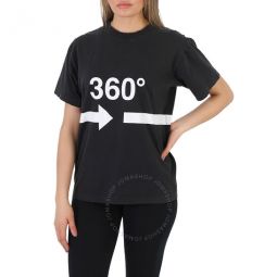 Black 360 Degree Arrow Print Cotton T-Shirt, Size X-Small