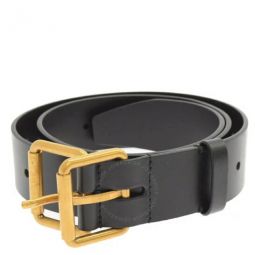 Black Leather Roller Large Double Buckle Belt, Size 90 cm