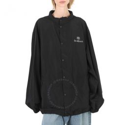 Ladies Black Logo Print Windbreaker Jacket, Size Medium