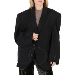 Ladies Black Twisted-Sleeve Oversized Blazer, Brand Size 1 (US Size 6)