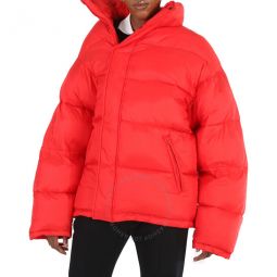 Ladies Off-Shoulder Puffer Jacket-Red, Size X-Small