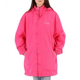 Ladies Pink Logo-Print Rain Jacket, Brand Size 1 (XS)