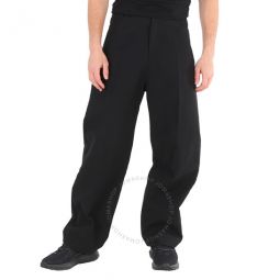 Mens Black Baggy Tailored Wool Trousers, Size X-Small