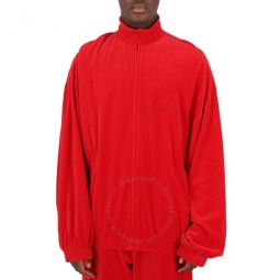 Tango Red Stretch Cotton Velvet Tracksuit Jacket, Size Medium