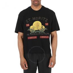 Mens Black St. Moritz Graphic Print Cotton T-Shirt, Size Medium