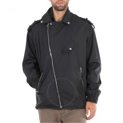 Mens Black Stud Embellished Faux Leather Biker Jacket, Brand Size 48 (US Size 38)