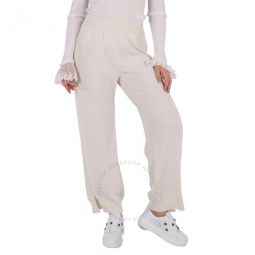 Ladies White Side-Slit Cashmere Trousers, Size Medium