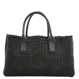 Black Intreccio Leather Small Cabat Tote Bag