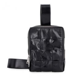 Black Mini Intreccio Leather Cassette Sling Bag