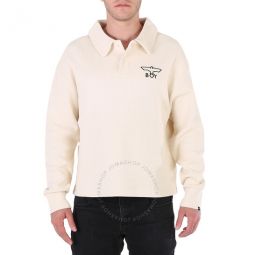 Mens Off White Boy Waffle Rugby Sweatshirt, Size Small