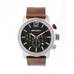 Manuel Chronograph Black Dial Brown Leather Mens Watch