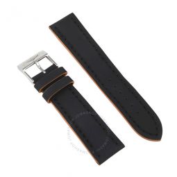 Black Rubber Strap with Orange Trimiming on Stainless Steel Tang Buckle 22 mm - 20 mm