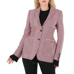 Ainslee Bright Red Knit Panel Houndstooth Check Wool Jacket, Brand Size 4 (US Size 2)