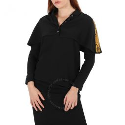 Black Cape-effect Silk Blouse With Snake Print Detail, Brand Size 34 (US Size 0)