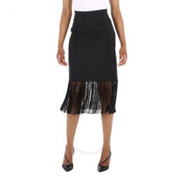 Black Mohair Wool A-line Fringed Skirt, Brand Size 12 (Brand Size 10)