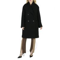 Black Oversize Notch Collar Double-breasted Pea Coat, Brand Size 6 (US Size 4)