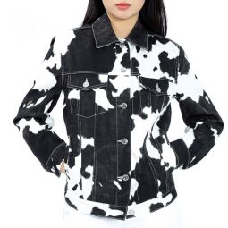 Black Pattern Prestwick Cow Print Denim Jacket, Brand Size 4 (US Size 2)