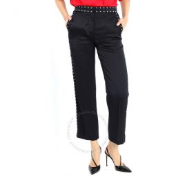 Black Silk Satin Studded Tailored Trousers, Brand Size 6 (US Size 4)