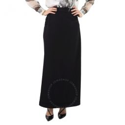 Black Skirt Panel Wool Wide Leg Trousers, Brand Size 2 (US Size 0)