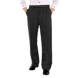 Black Stretch Wool Pinstriped Wide-leg Tailored Trousers, Brand Size 48 (Waist Size 32.7)
