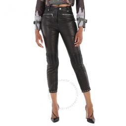 Black Studded Leather Trousers With Zip-detail, Brand Size 4 (US Size 2)