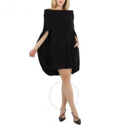 Black Wool And Crepe Off-the-shoulder Dress, Brand Size 2 (US Size 0)