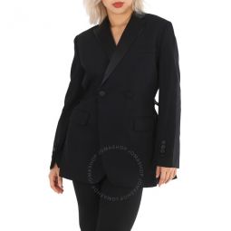 Black Wool And Taffeta Cut-out Back Tuxedo Jacket, Brand Size 2