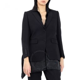 Black Wool Logo Panel Detail Tailored Jacket, Brand Size 6 (US Size 4)