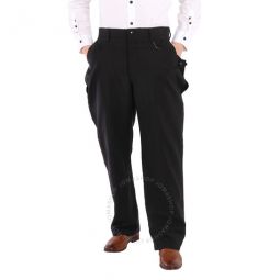 Black Wool Mohair Press Stud Detail Trousers, Brand Size 52 (Waist Size 35.8)